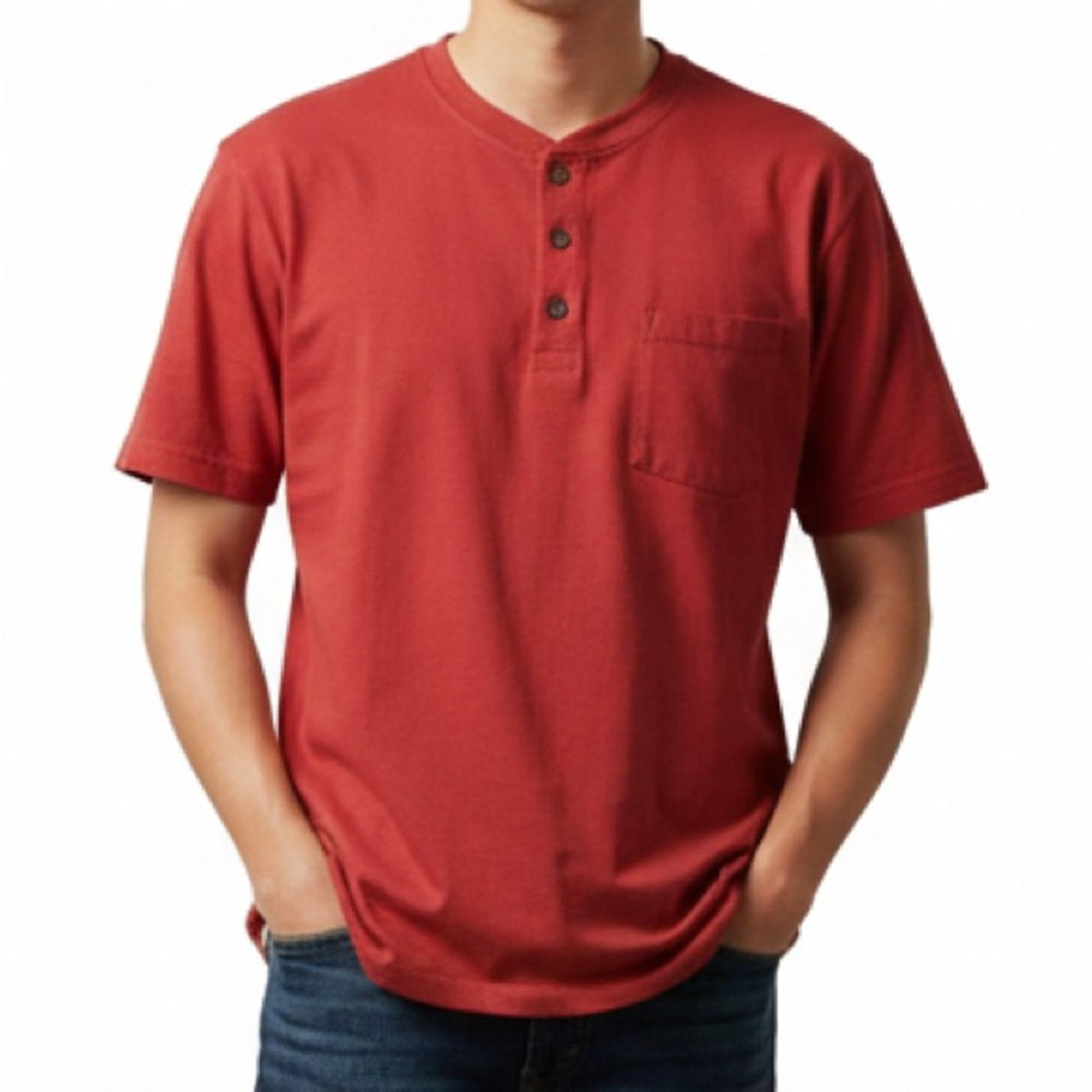 LEXIART Mens Red Short Sleeve Henley T Shirt Size Large NEW WITH FLAW see photos